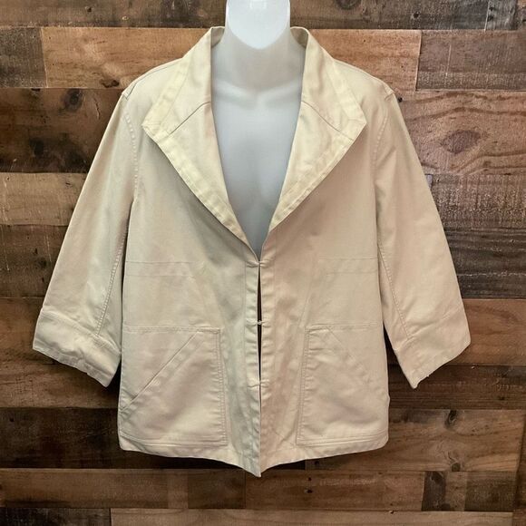 Lafayette 148 Jacket Blazer Swing Coat V-Neck Collar Hook Clasp Front Tan 14 - Picture 12 of 12